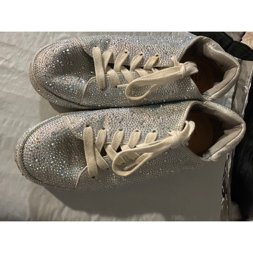 INC International Concepts Rhinestone Sneakers Silver Crystal Low Top Womens 8